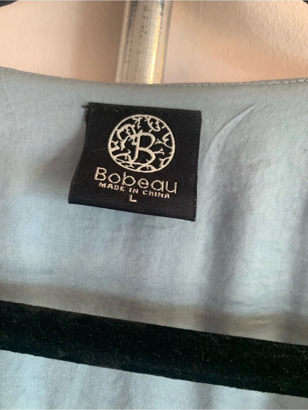 bobeau light blue blouse with contrast black trim